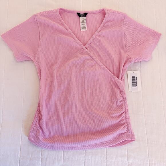 Girls Pink‎ Waffle Knit Short Sleeve Top Shirt Size 16 TRUCE Ruched Sides NEW - Picture 1 of 6
